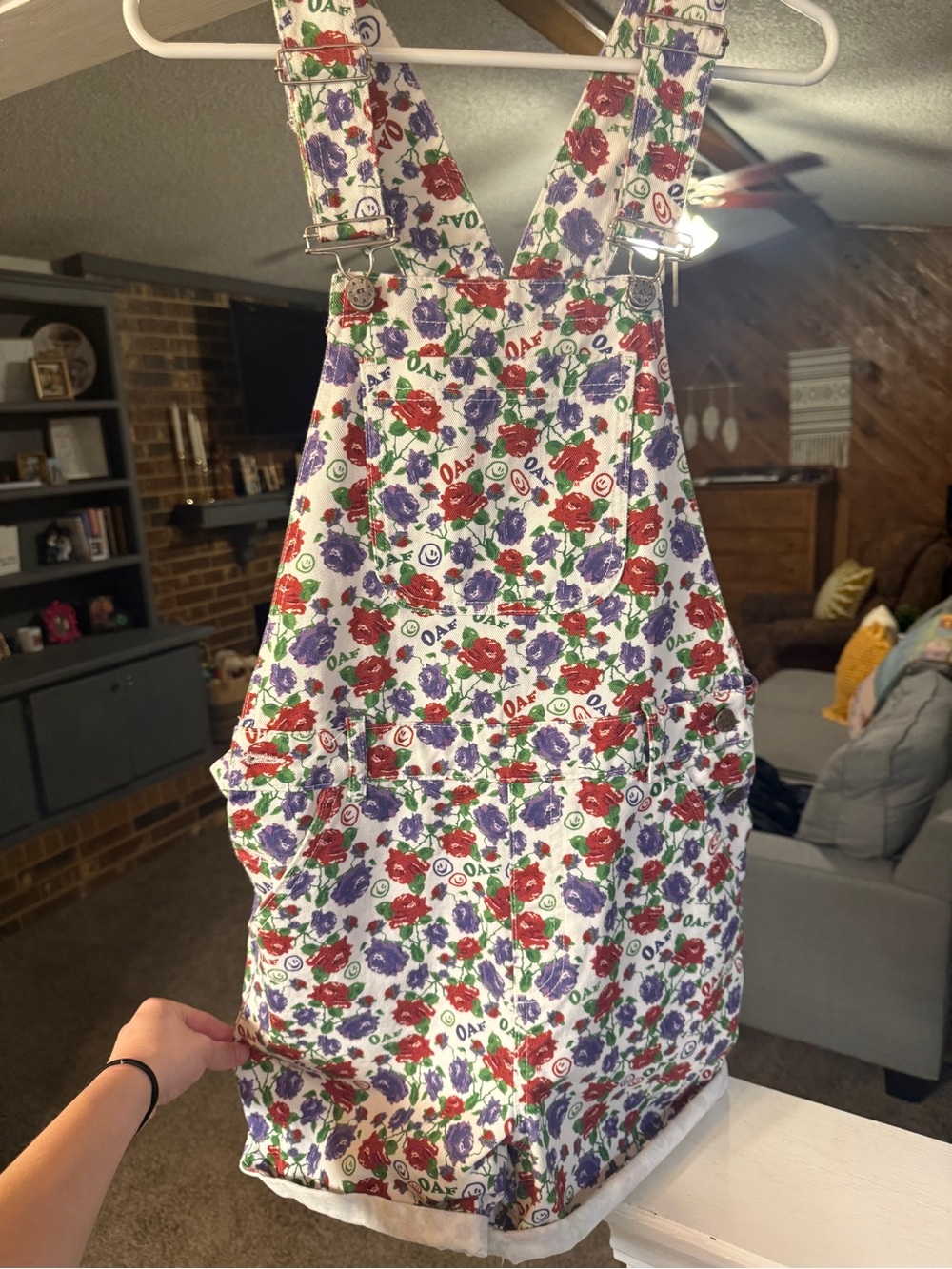 LAZY OAF Short Overalls with Purple & Red Flowers